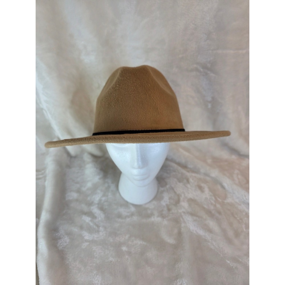 Womens‎ Tan Wide Brim Felt Fedora Hat Black Band Fashion Accessory